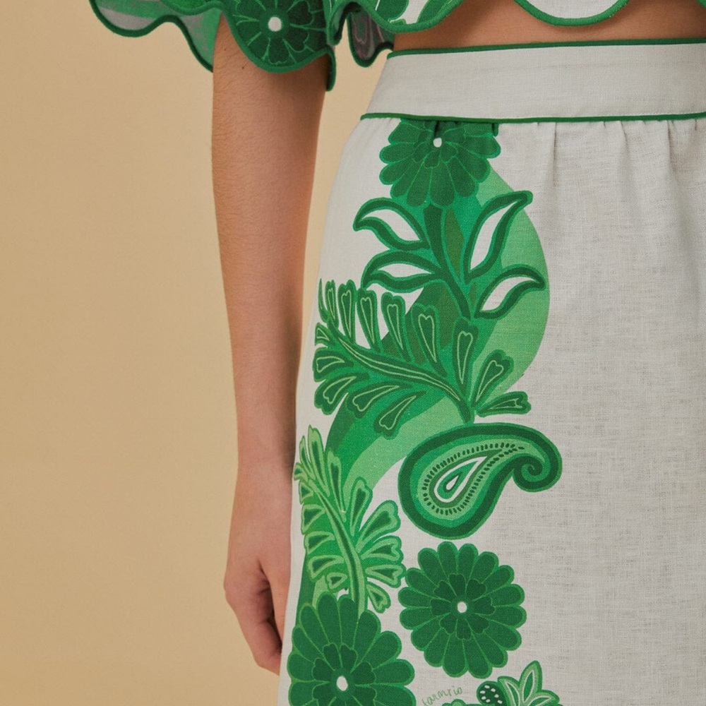 Farm Rio Green Color Festival Midi Skirt - Picture 8 of 11